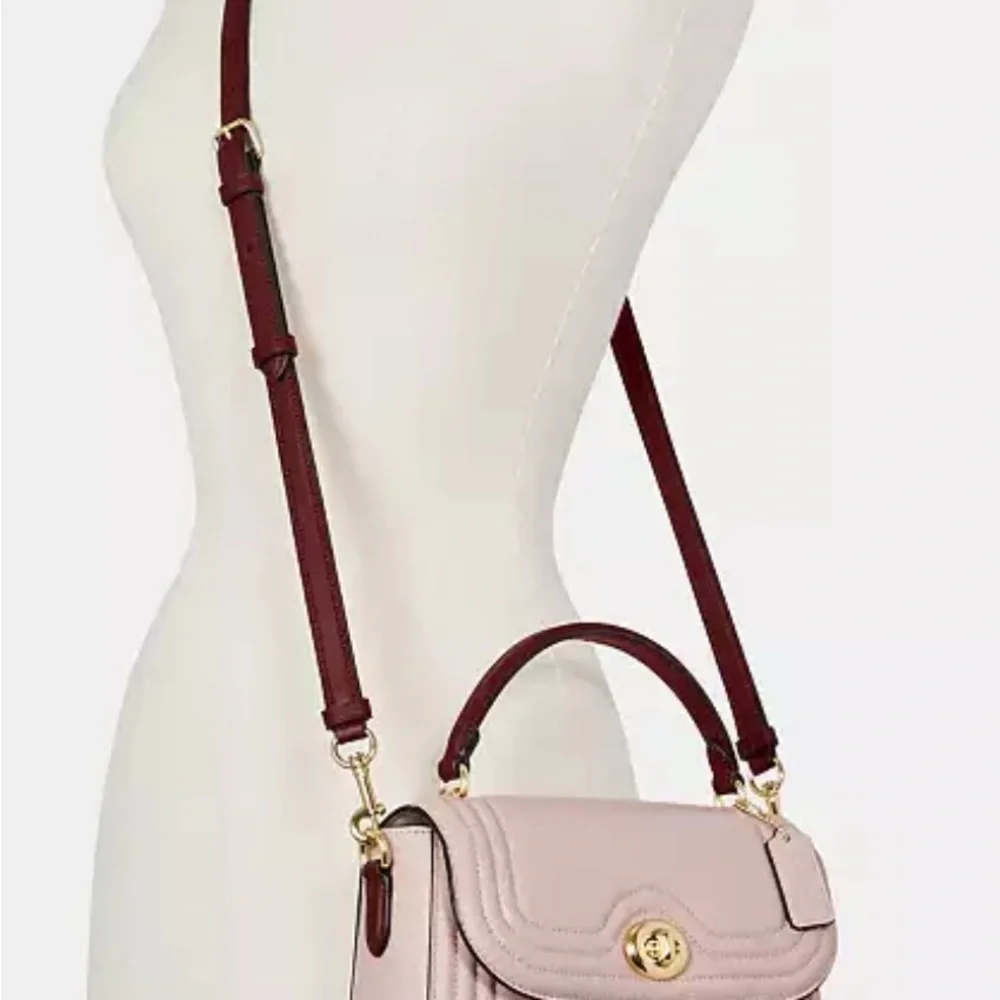 Coach Pink with Burgundy straps Leather Handbag